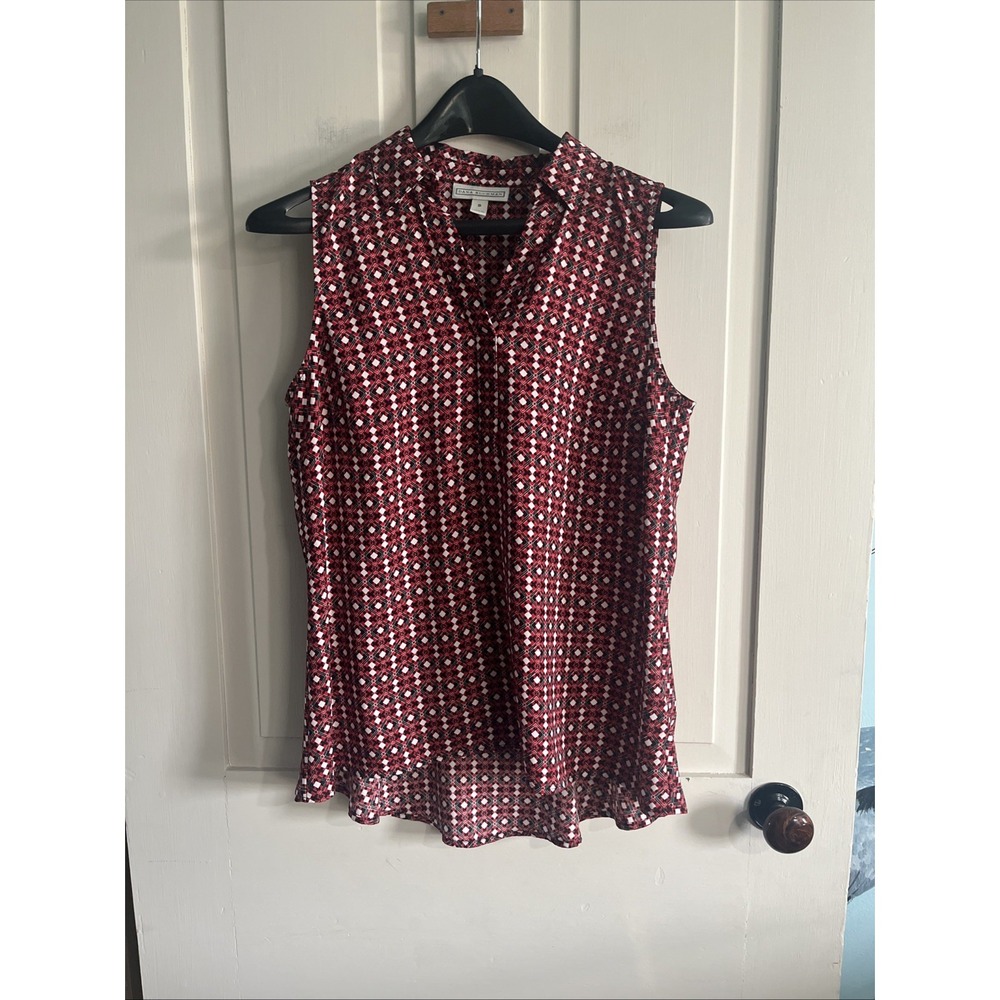 Dana Buchman Women's Size Small Red Blouse Collared Sleeveless Business Casual